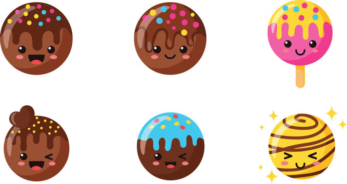 Dessert Vector Illustration Showing Chocolate Cake Pop Sprinkles and Smiling Sweet Character