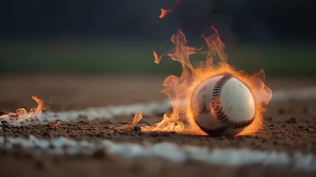 Flaming Baseball on the Diamond at Night