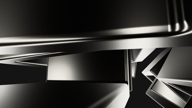 Abstract Metallic Shapes Background. 3d Wallpaper. Silver. Chrome.