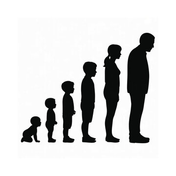 Silhouettes depicting the stages of human growth from infancy to adulthood
