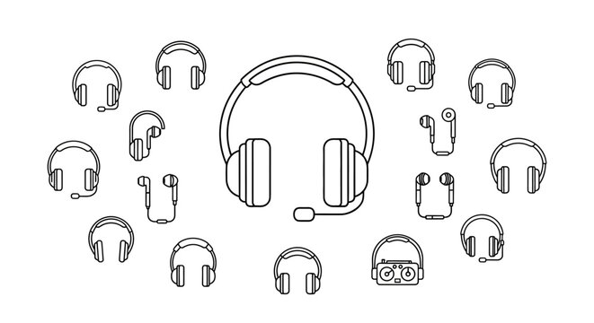 Headphones and various earpieces collection.