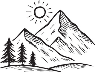 Obraz premium Mountain Landscape Sketch: Minimalist Hand-Drawn Nature Illustration
