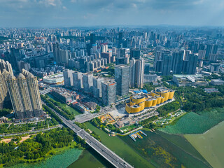Wuhan Aerial Panorama: Modern City Architecture Blending Urban Development and Ecology © LeVan