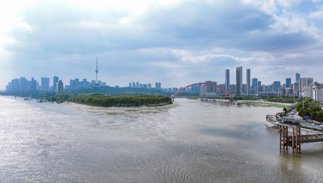 Yangtze and Han River Confluence at Wuhan During Flood Season