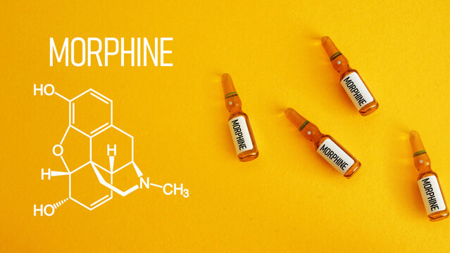 Morphine medication concept showing opioid analgesic for severe pain relief, hospital use, dosage control, palliative care, addiction risk, and medical treatment in modern healthcare