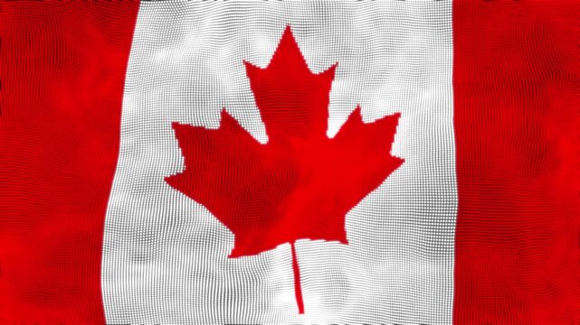 Realistic Canada Flag Waving in the Wind with Maple Leaf. Canadian National Flag Ripple Animation with Detailed Fabric Texture. Seamless Loop of Canada Flag Waving Against Blue Sky Background