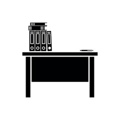Fototapeta premium Office Desk with Stack of Binders and Pen Silhouette.