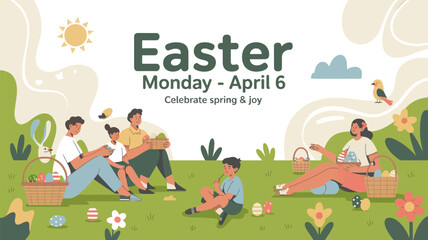 Fototapeta premium A joyful easter picnic with family celebrating spring and new beginnings