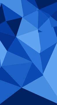 Abstract geometric background with a mosaic of blue triangles creating a low-poly design and dynamic visual texture.
