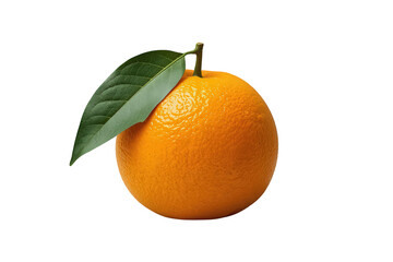 Naklejka premium Ripe orange with a vibrant green leaf attached to the stem, representing healthy lifestyle, natural food, and juicy citrus