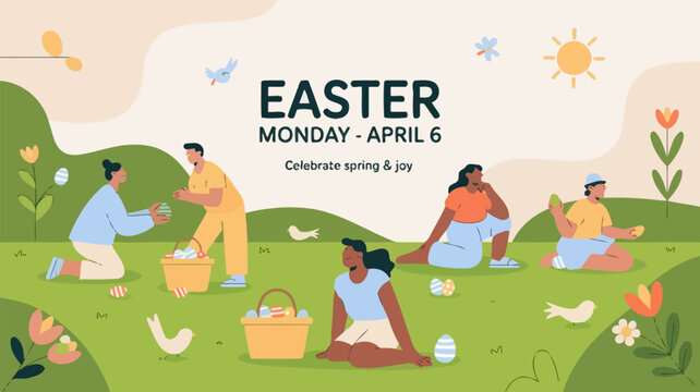 Easter monday celebration with family spring joy and colorful egg hunting