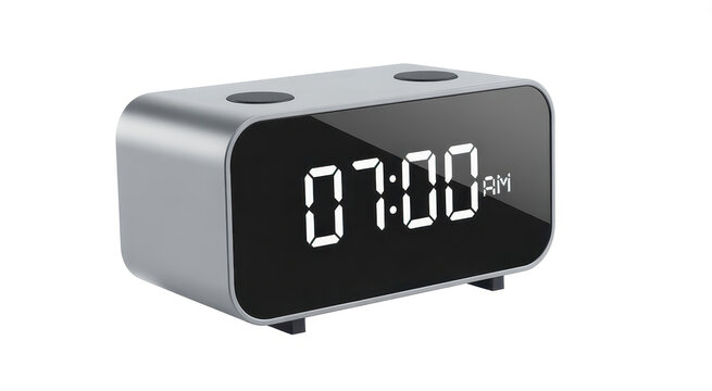 Digital alarm clock showing 7:00 AM on white background