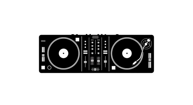 Digital DJ controller with two turntables and mixing board interface