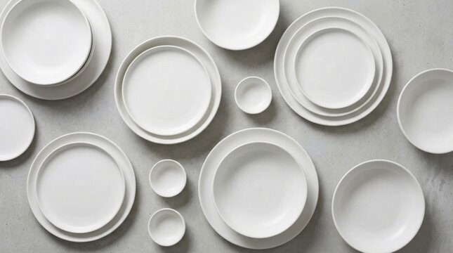 Modern White Ceramic Tableware Set on Grey Background