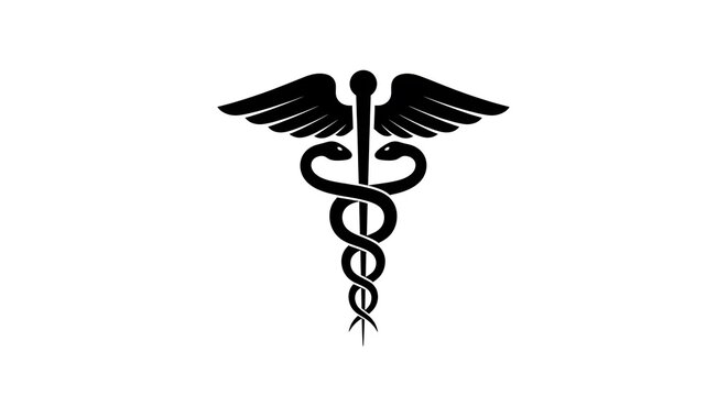 Rod of Asclepius symbol with snakes and wings for medicine and healthcare services