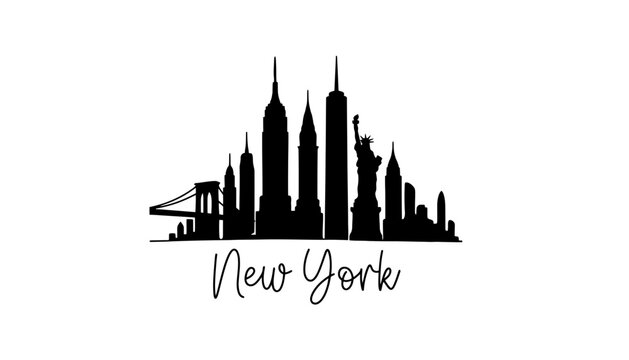 New York city skyline silhouette with iconic buildings and statue