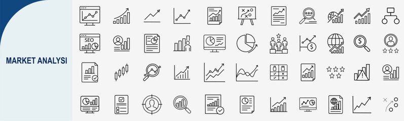 Fototapeta premium market analysis outline icons, business data vector set collection