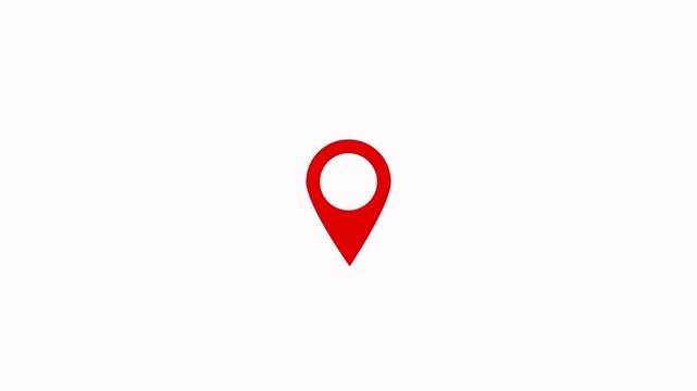 Simple red location pin icon centered on white background for navigation and mapping concepts. Pin symbol Indicates the location of the GPS map