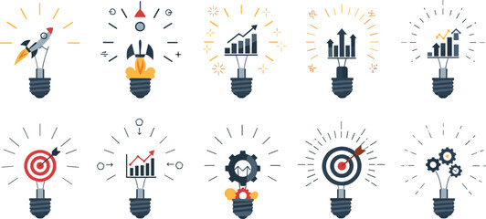 Naklejka premium Minimal light bulb icon collection line vector set representing creative ideas innovation inspiration energy concepts and modern outline design elements