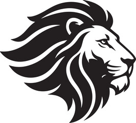 Fototapeta premium A black and white lion head logo with a flowing mane