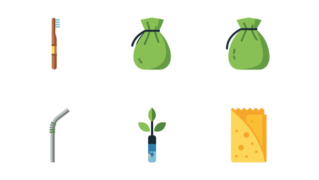 Everyday items related to hygiene, gardening, and waste disposal depicted in icons