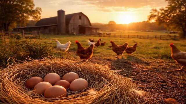 Sunrise chicken farming countryside nature photography farmyard scenic view sustainable living