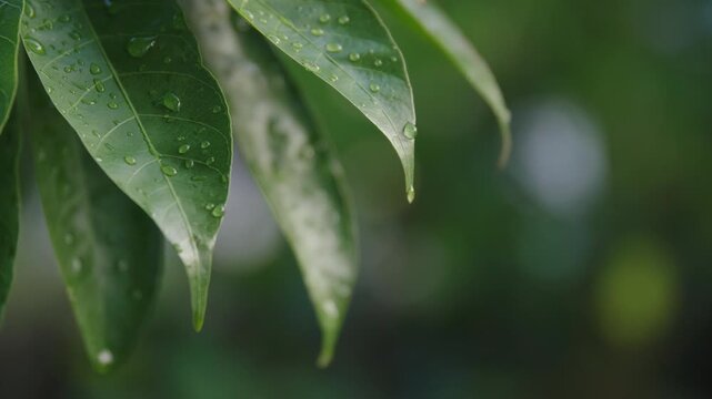 雨が降り止んだ後の南国の葉
