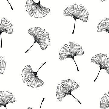 Ginkgo biloba leaves seamless pattern, decorative doodle wallpaper, minimalist design
