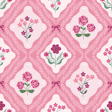  Coquette floral seamless pattern, romantic damask wallpaper, spring and summer elegant background