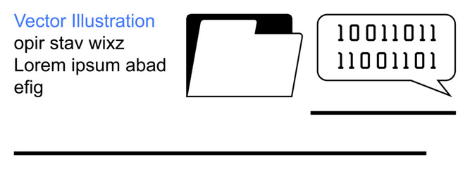 Digital communication, data management, information systems, coding, software development, programming. File folder and binary code in a speech bubble. Digital communication and data management © robu_s