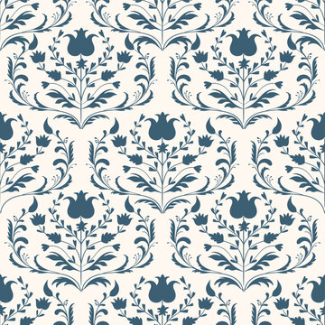 Floral seamless pattern in rococo style, decorative wallpaper, elegant background
