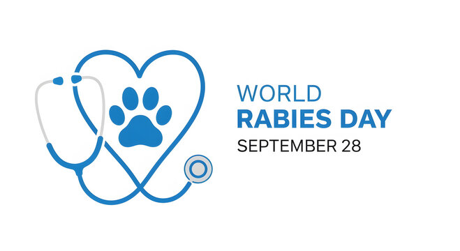 World Rabies Day graphic with stethoscope and paw print on September 28 animal