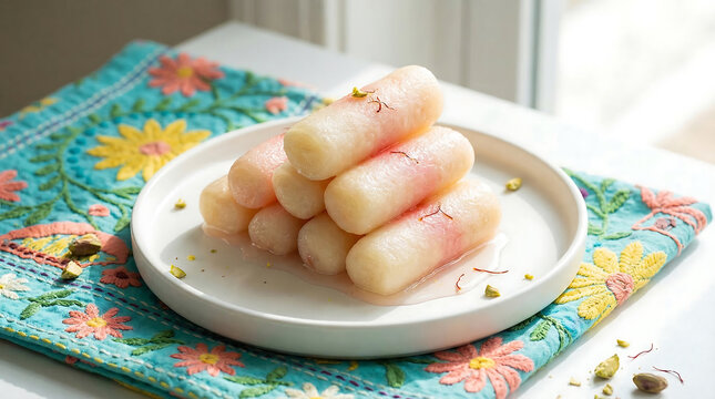 Chomchom Bangladeshi Sweet Overhead Flat Lay