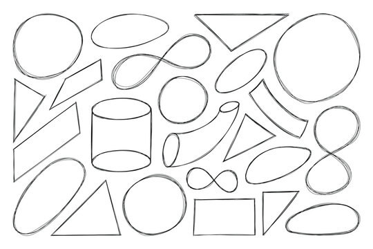 Hand drawn memphis style geometric elements. Street art texture hand drawn pencil underlines and strikethrough, shapes, 3d, scribble emphasis lines. Vector illustrator