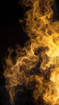 a roaring column of fire erupts from cracked earth at night, casting an eerie orange glow on surrounding rocks and drifting smoke