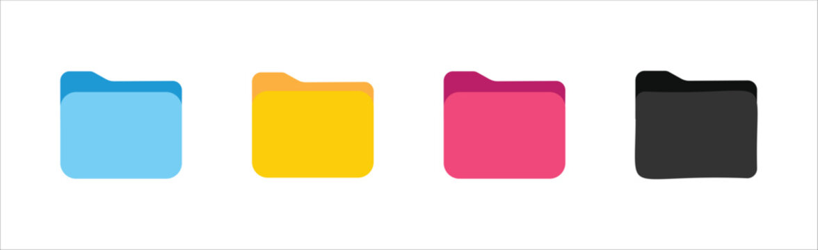 Set of icon folder computer file colourful document binder data archive, modern simple 3d yellow blue black flat vector symbol for website design. vector illustration