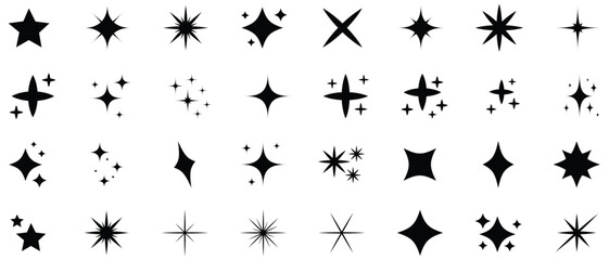 Fototapeta premium Collection of black starburst shapes and sparkles on white background