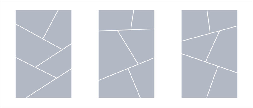 Image collage layout template. Grey mosaic mood board grid collection. Picture frame set. Photo album idea for banner, poster, comic page, flyer, brochure, booklet, memory wall design. Vector pack
