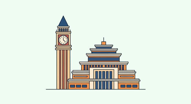 Buddhist Temple Clock Tower Architecture.