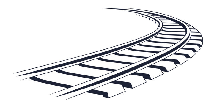 A detailed illustration of a curved railway track with sleepers and rails