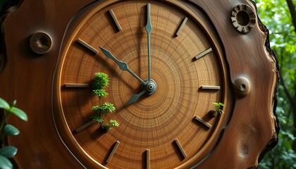 Obraz premium Clock with growing plant on hands environment concept