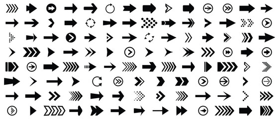 Fototapeta premium Vector arrows icons, Collection different arrows sign. Mega set of vector arrows, Black arrow icon big sets. Set for web design. Direction pointers vector icons. Modern simple arrows. 