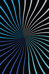Obraz premium Abstract background featuring a radiating pattern of curved blue and white lines on black surface Vector