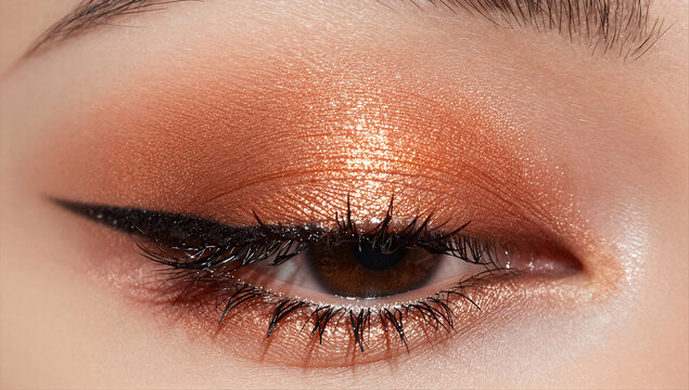Metallic Orange Eyeshadow with Liquid Eyeliner Precision