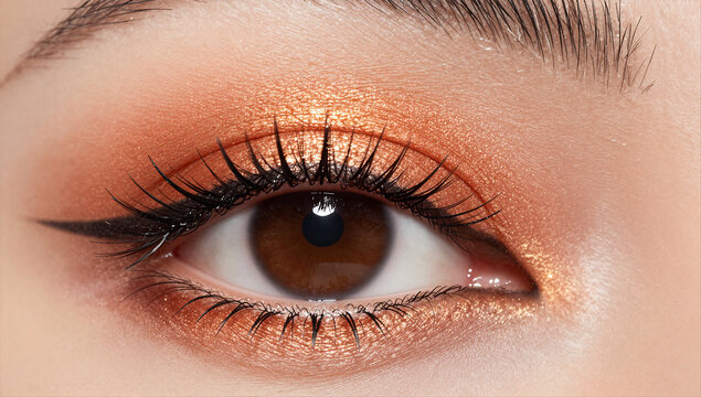 Metallic Orange Eyeshadow with Liquid Eyeliner Precision