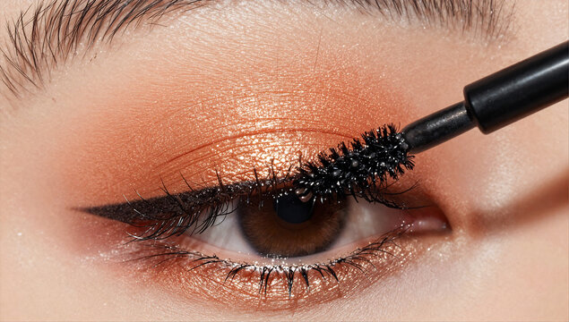 Metallic Orange Eyeshadow with Liquid Eyeliner Precision