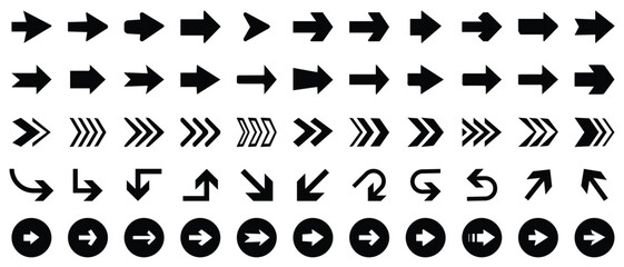 Arrow vector icon set. Modern simple arrows. Black arrow pointing to the right. arrow cursor collection, different arrow signs, Collection of doodle arrows, lines, symbol, pointing mark, shapes on whi © MST