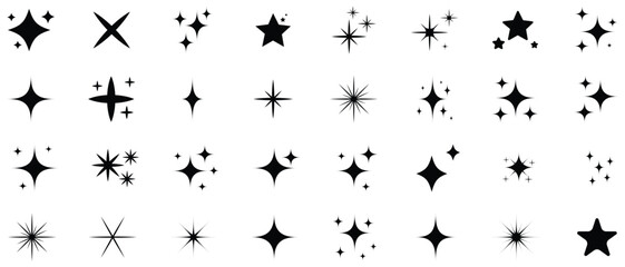 Obraz premium Collection of black starburst sparkle effects and design elements