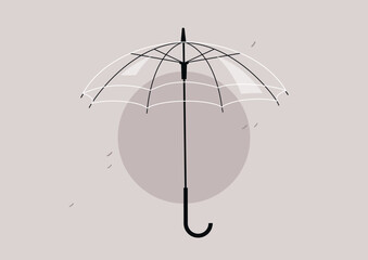Unique transparent umbrella displayed against simple backdrop, showcasing elegance and utility during a rainy day in a vibrant urban setting © nadia_snopek