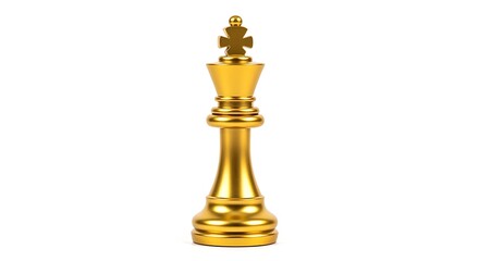 Fototapeta premium Gold shiny chess queen piece on white background